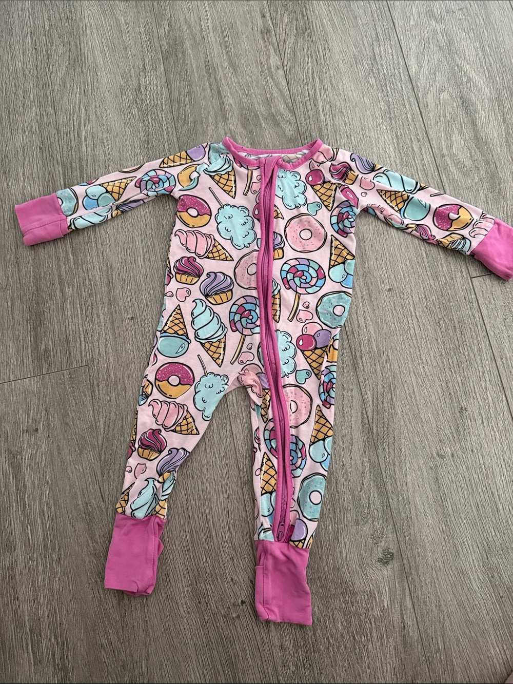Little Sleepies Pink Sweets Print Footed One-Piece